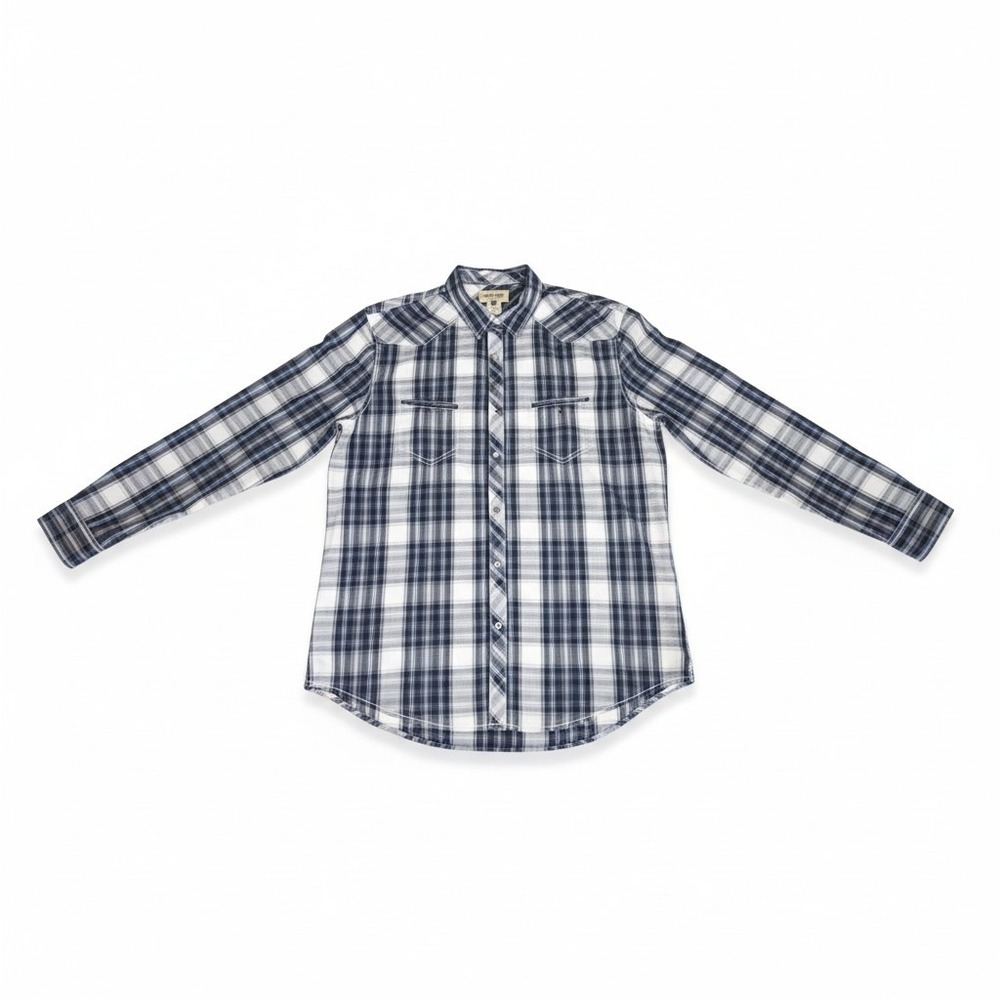 American Rag Mens Blue White Plaid Pearl Snap Western Long Sleeve Shirt Large